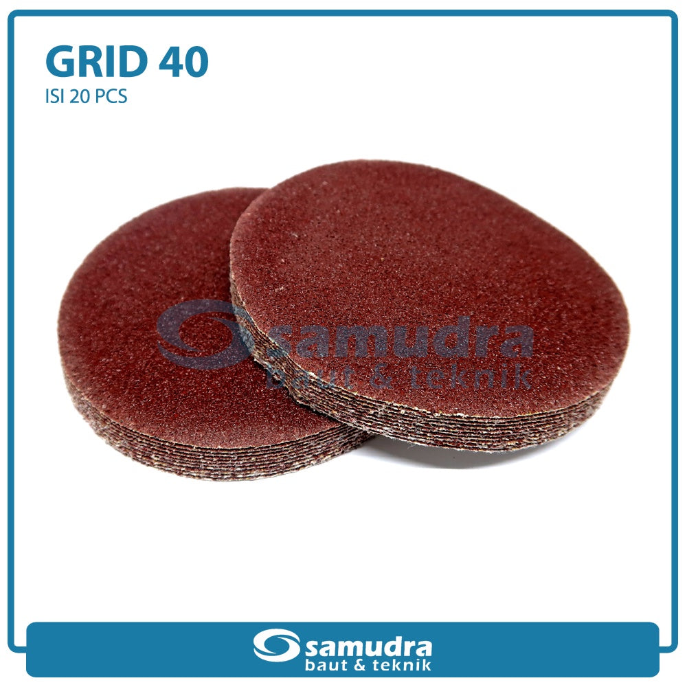 MST 20 Pcs No. 40 Amplas Bulat Velcro Tempel Mata Gerinda Disc 4 Inch