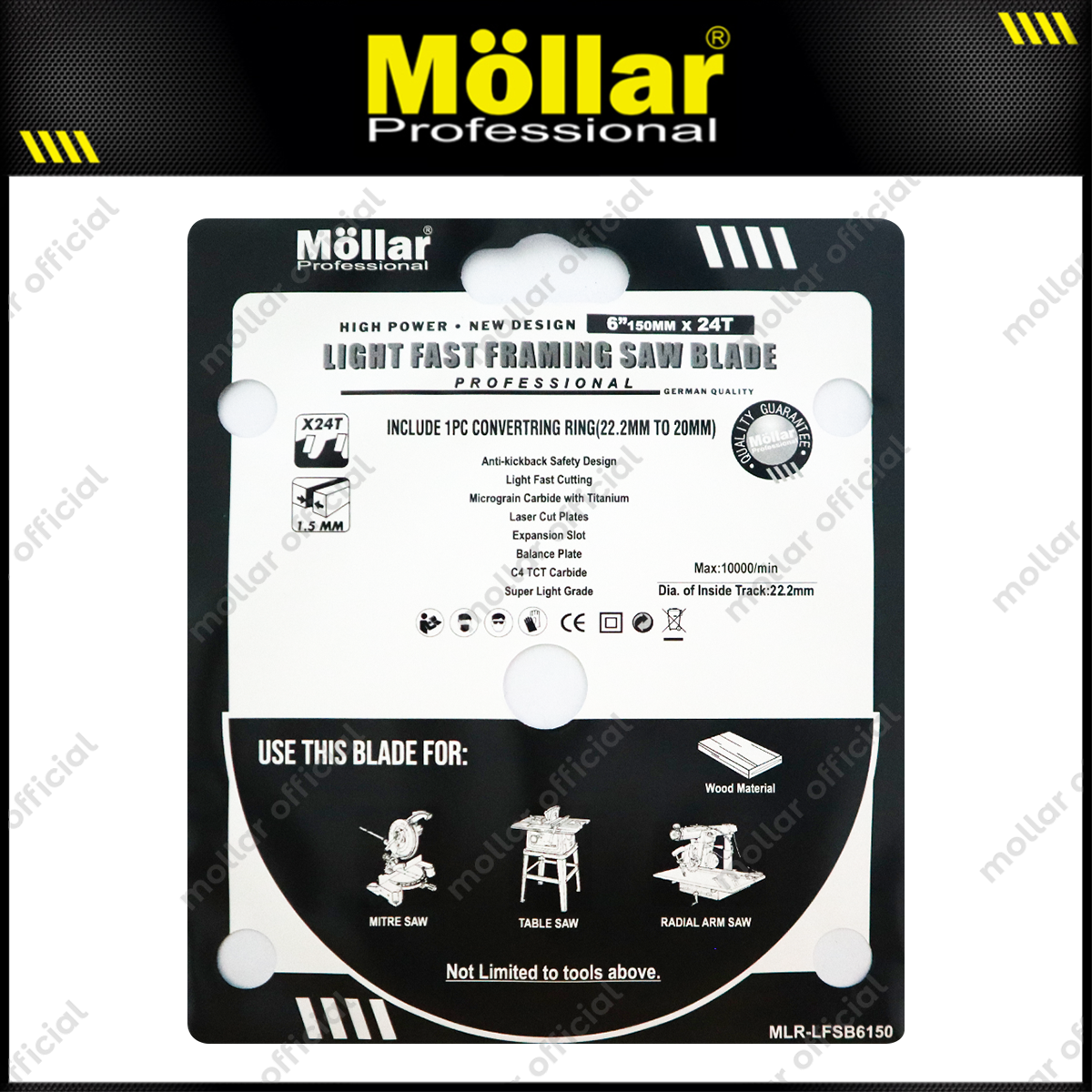 MOLLAR LFSB6150 Mata Gerinda Potong Kayu 6"x24T / Light Fast Framing Saw Blade