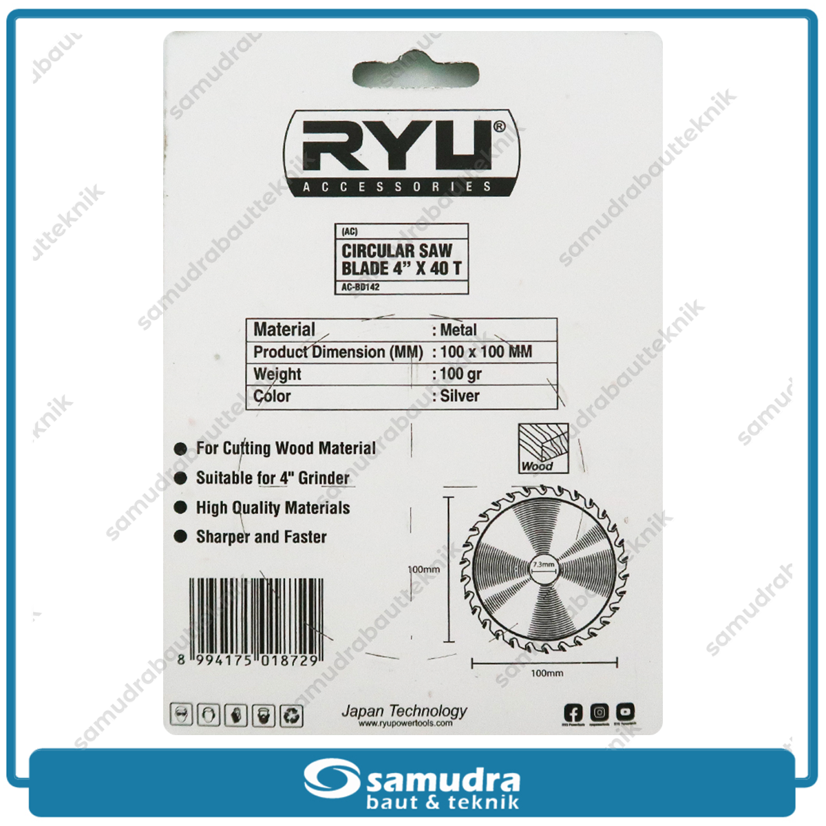 RYU AC-BD142 Mata Gerinda Potong Kayu 4"x40T / Circular Saw Blade