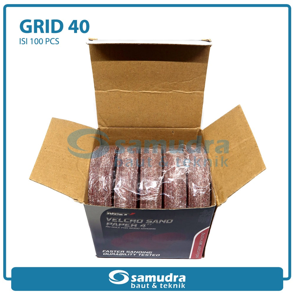 MST 100 Pc No. 40 Amplas Bulat Velcro Tempel Mata Gerinda Disc 4 Inch