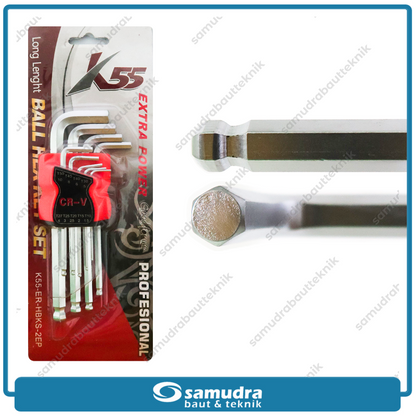 K55 ER-HBKS-2EP Kunci L Set Panjang 9 Pcs Long Ballpoint 1.5-10 mm