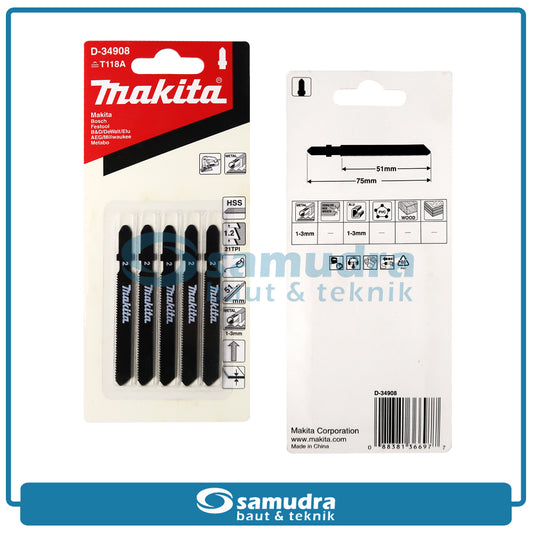 MAKITA D-34908 Mata Jigsaw T118A Set 5 pcs / Jig Saw Blade Metal Basic