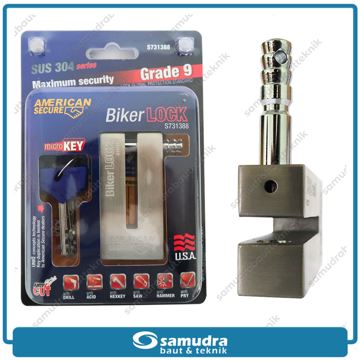 AMERICANSECURE S731388 Gembok Motor Universal Tipe U