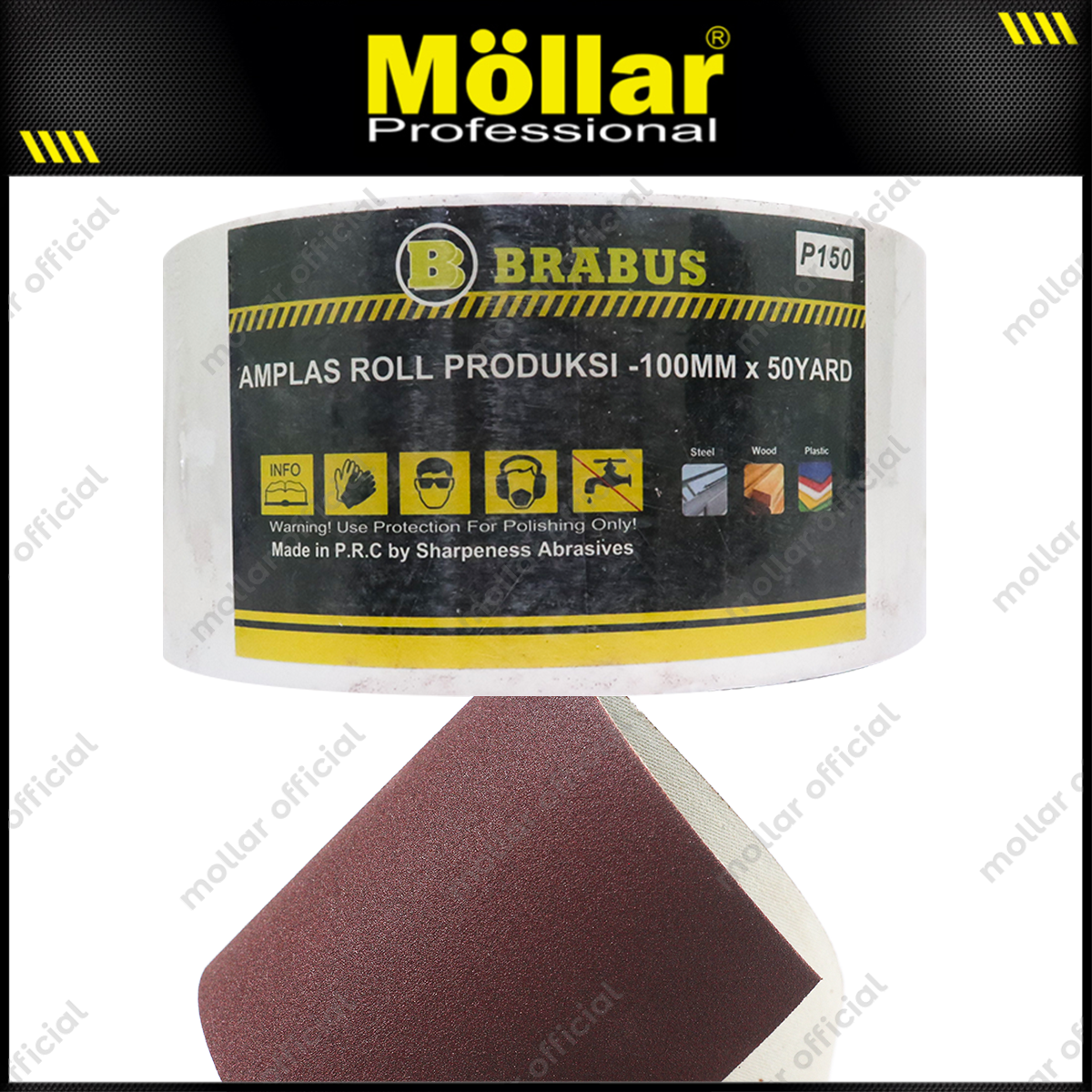 BRABUS No. 150 Amplas Roll 45 Meter Kain Abrasive Cloth Kayu Tembok