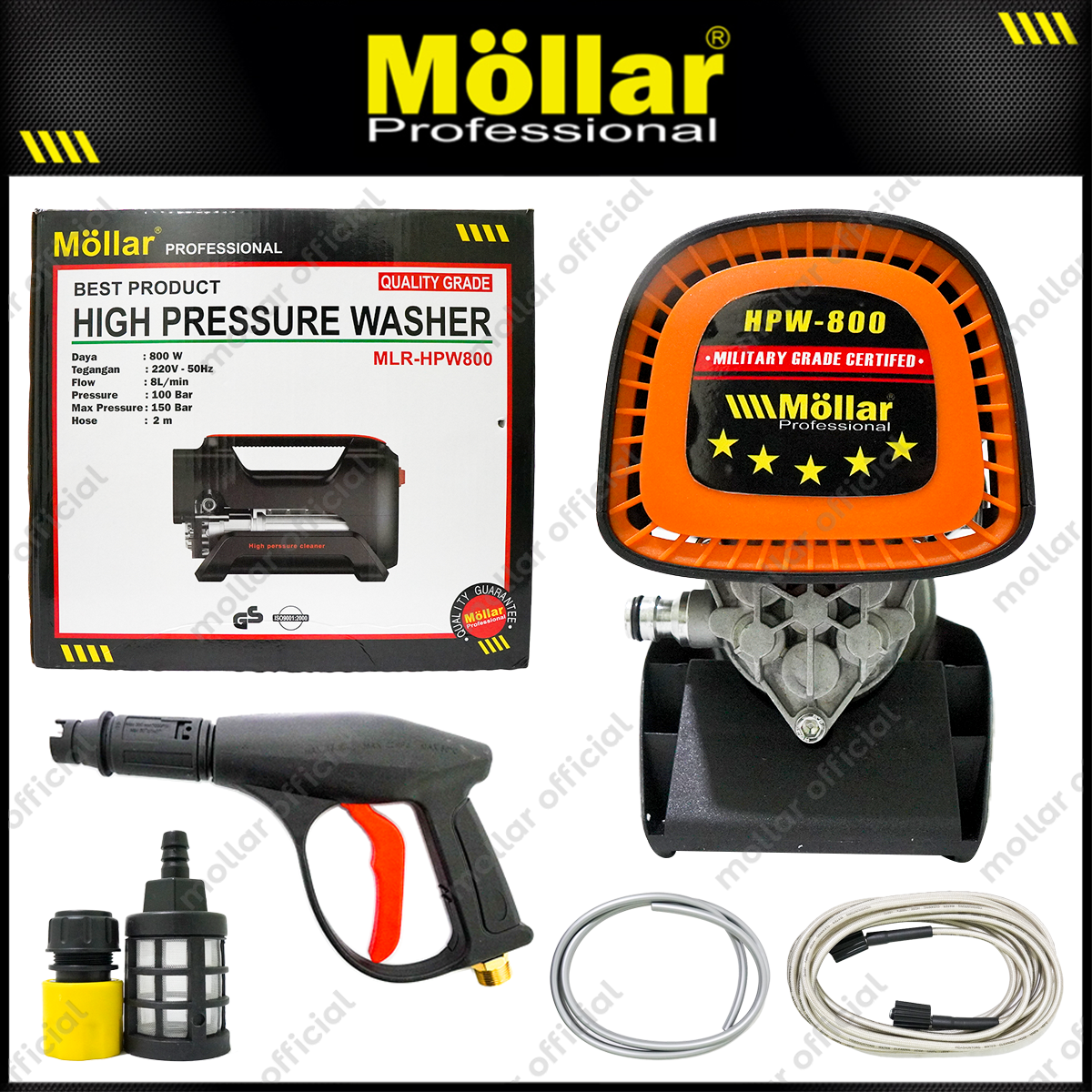 MOLLAR HPW800 Mesin Jet Cleaner Listrik 800 Watt Hitam Oranye