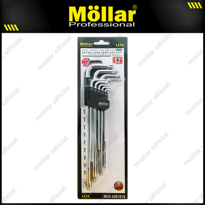 MOLLAR MLR-430101S Kunci L Set Panjang Bintang 9 pcs T10-T50 S2 Steel