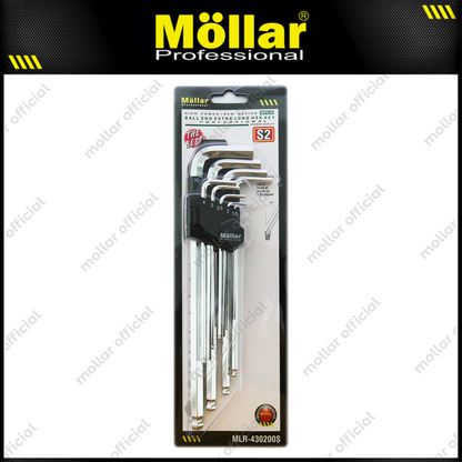 MOLLAR MLR-430200S Kunci L Set Panjang Ballpoint 9 Pcs 1.5-10 mm S2 Steel
