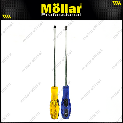 PAKET 2 Set HDT Obeng 8" Inch (+) (-) Plus Minus Gagang Karet 200 Mm