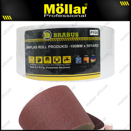 BRABUS No. 100 Amplas Roll 45 Meter Kain Abrasive Cloth Kayu Tembok