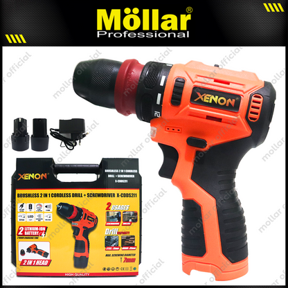 XENON CDDS2I1 Cordless Drill 10 mm + Screwdriver Brushless Baterai 12V