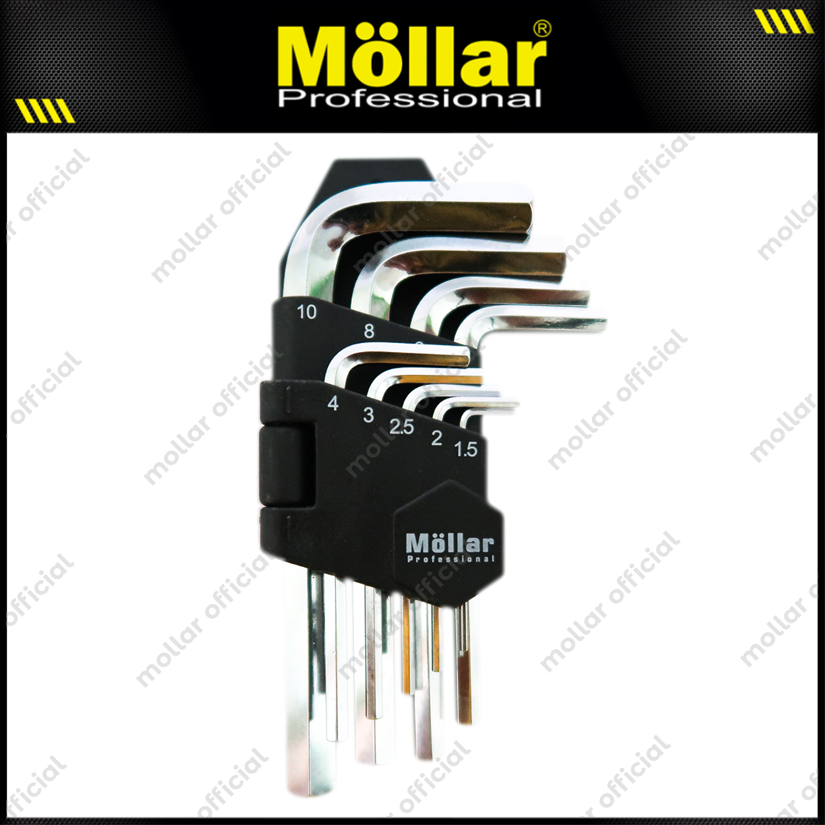 MOLLAR MLR-650113S Kunci L Set Pendek Flat 9 Pcs 1.5-10 mm S2 Steel