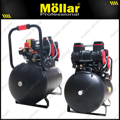 MOLLAR MLR-AC1550H2BP-R Mesin Kompresor Angin Oilless 2x1 HP 50 Liter Black Panther