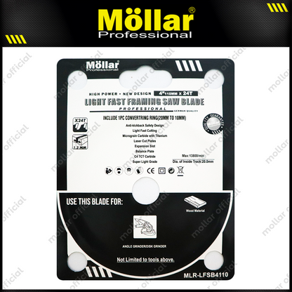 MOLLAR LFSB4110 Mata Gerinda Potong Kayu 4"x24T / Light Fast Framing Saw Blade