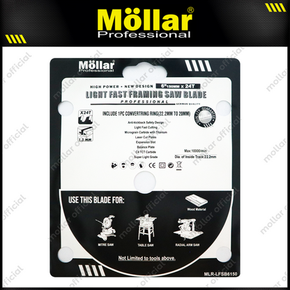 MOLLAR LFSB6150 Mata Gerinda Potong Kayu 6"x24T / Light Fast Framing Saw Blade