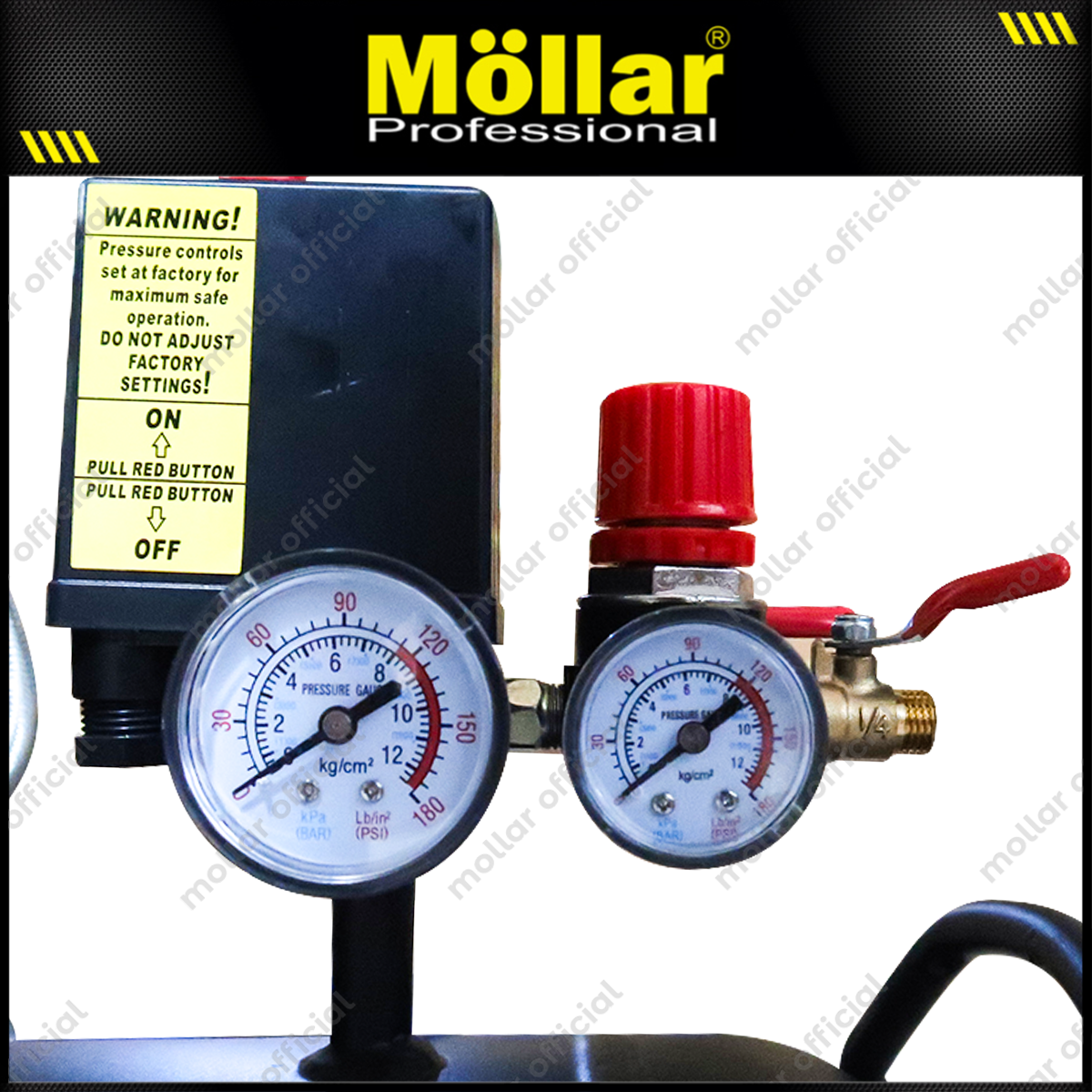 MOLLAR MLR-AC15150H4BP-R Mesin Kompresor Angin Oilless 4x1 HP 150 Liter Black Panther