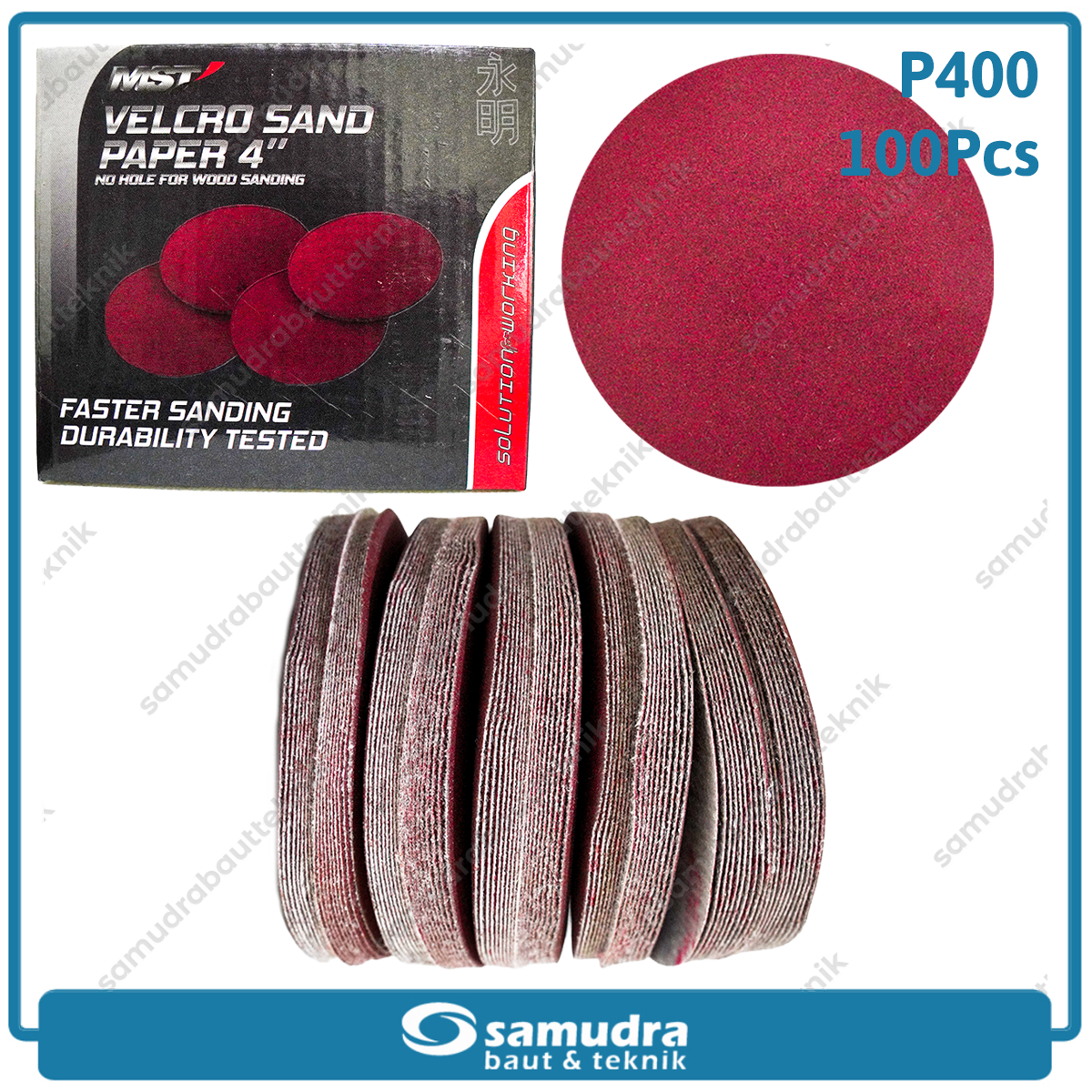 MST 100 pc No. 400 Amplas Bulat Velcro Tempel Mata Gerinda Disc 4 Inch