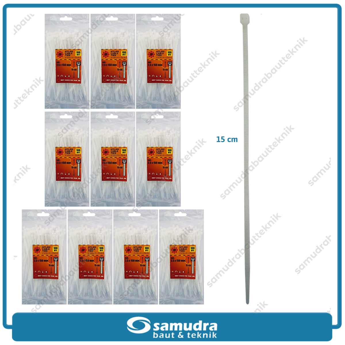 Paket 10 set JP Kabel Ties 2.5 x 150 mm Putih