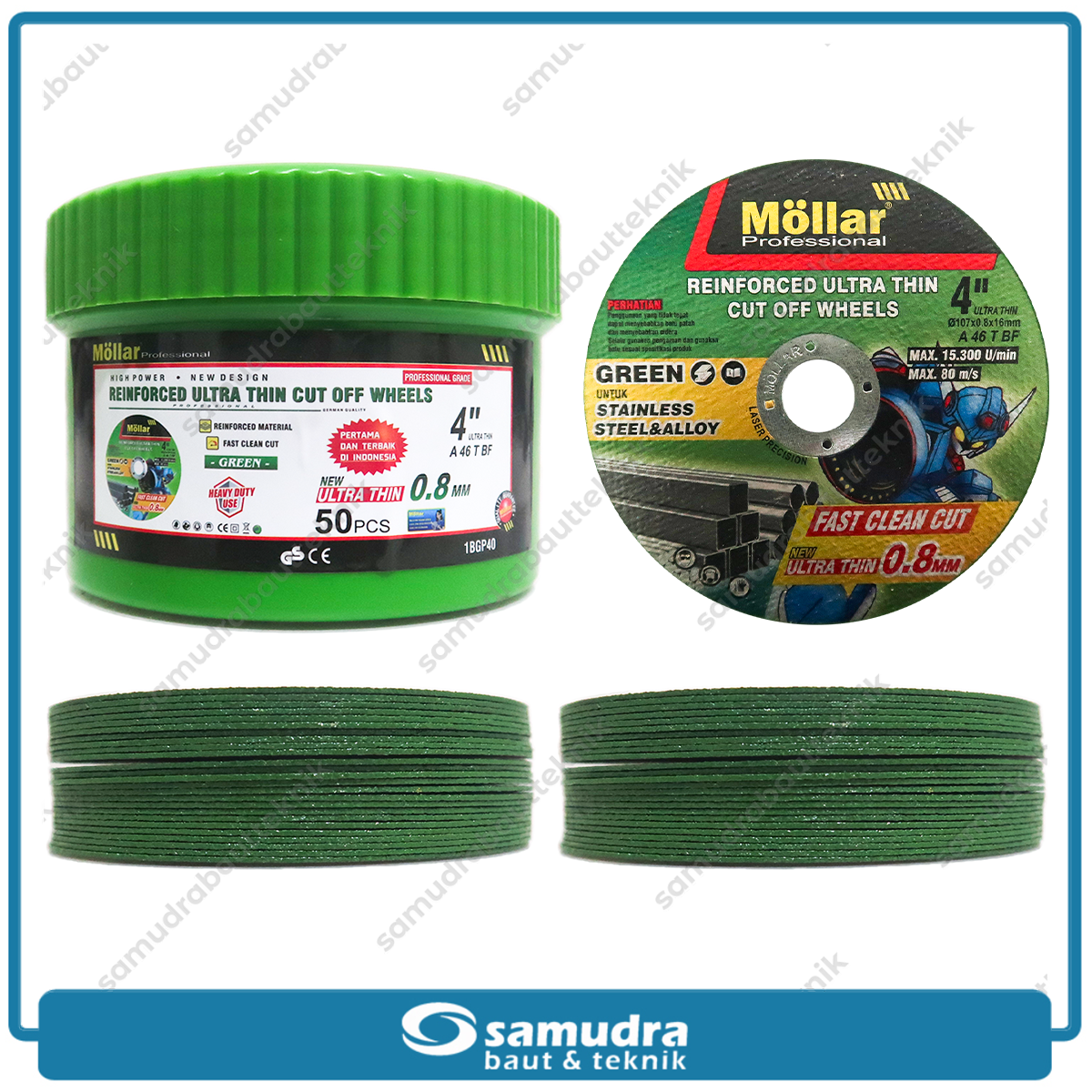 MOLLAR 1BPG40 1 Pak 50 pcs Batu Gerinda Potong Ultra Thin 4" Hijau / Cutting Wheel