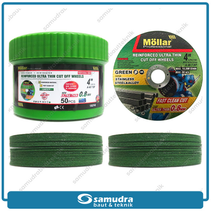 MOLLAR 1BPG40 1 Pak 50 pcs Batu Gerinda Potong Ultra Thin 4" Hijau / Cutting Wheel