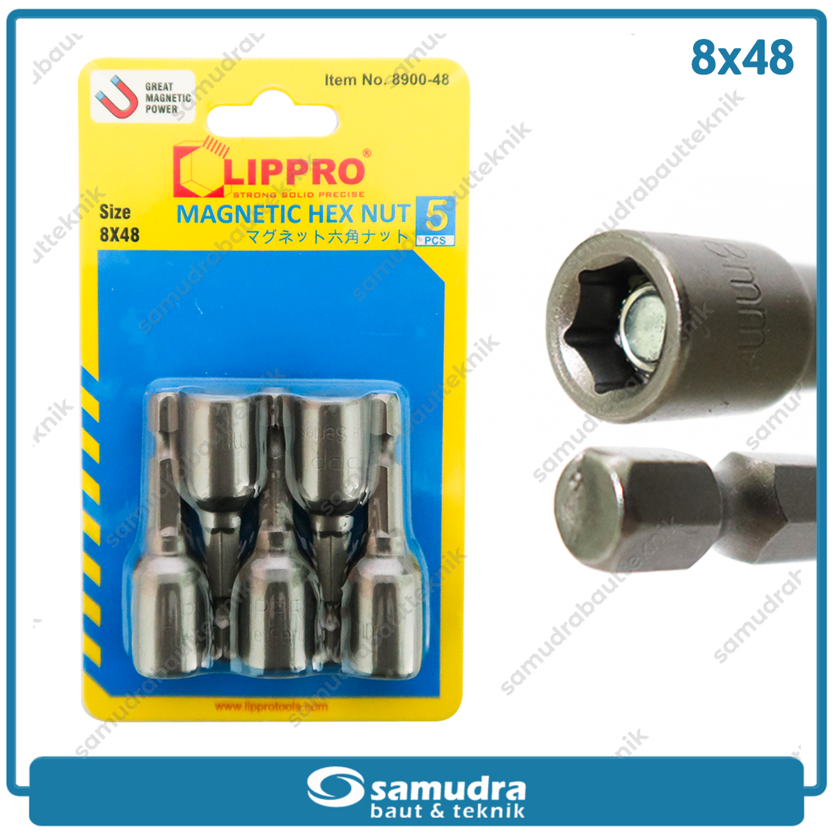 LIPPRO Set 5 pcs Kunci Roofing 8 x 48 Magnetic Hex Nut Mata Bor Baut