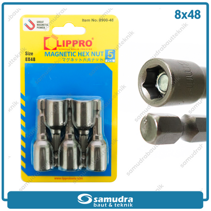 LIPPRO Set 5 pcs Kunci Roofing 8 x 48 Magnetic Hex Nut Mata Bor Baut