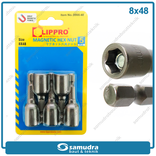 LIPPRO Set 5 pcs Kunci Roofing 8 x 48 Magnetic Hex Nut Mata Bor Baut