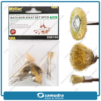 MOLLAR D86100 Mata Bor Sikat Kawat Set 9 pcs Mini Grinder