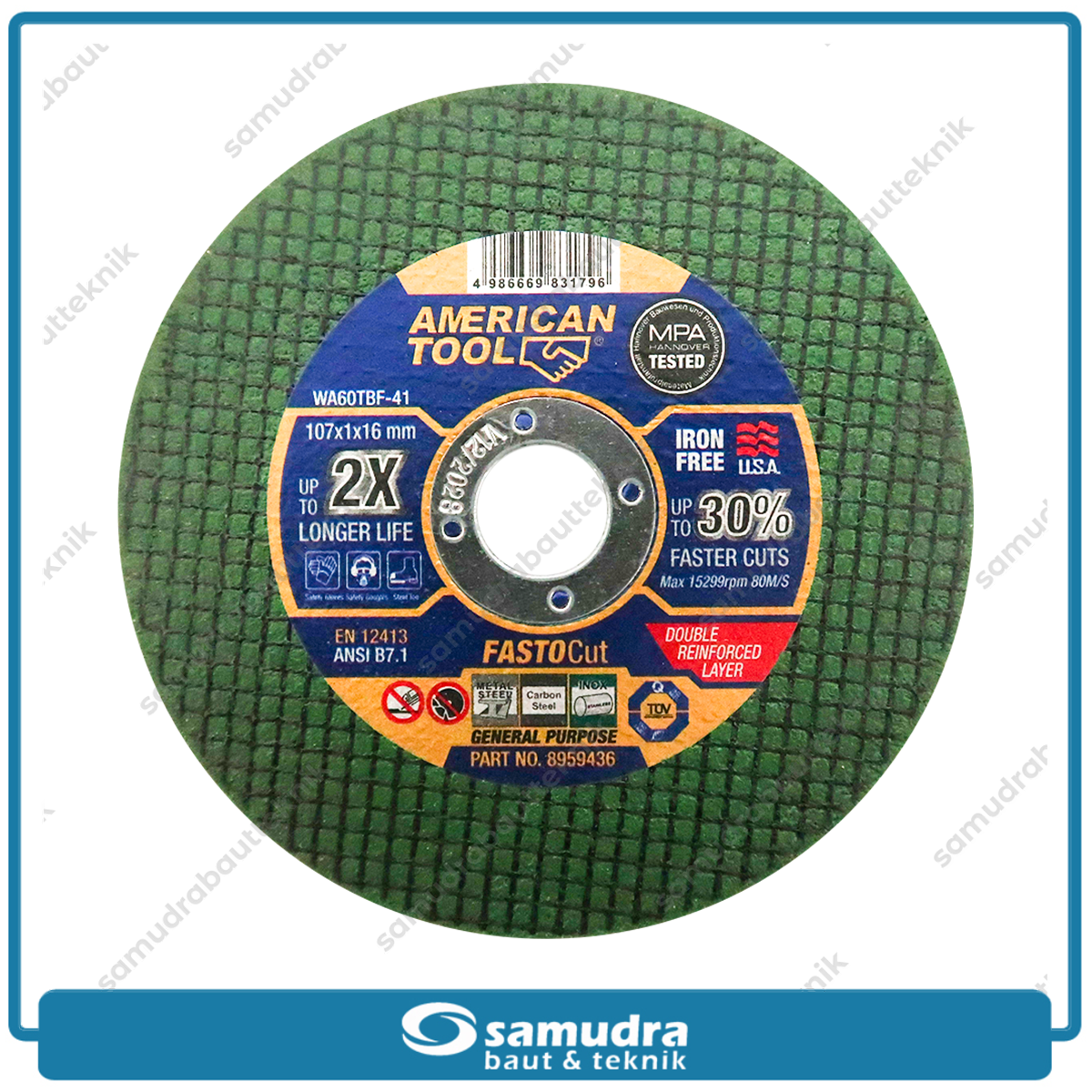 AMERICANTOOL 8959436-G FASTOCUT GREEN Mata Gerinda Potong Besi 4" Hijau