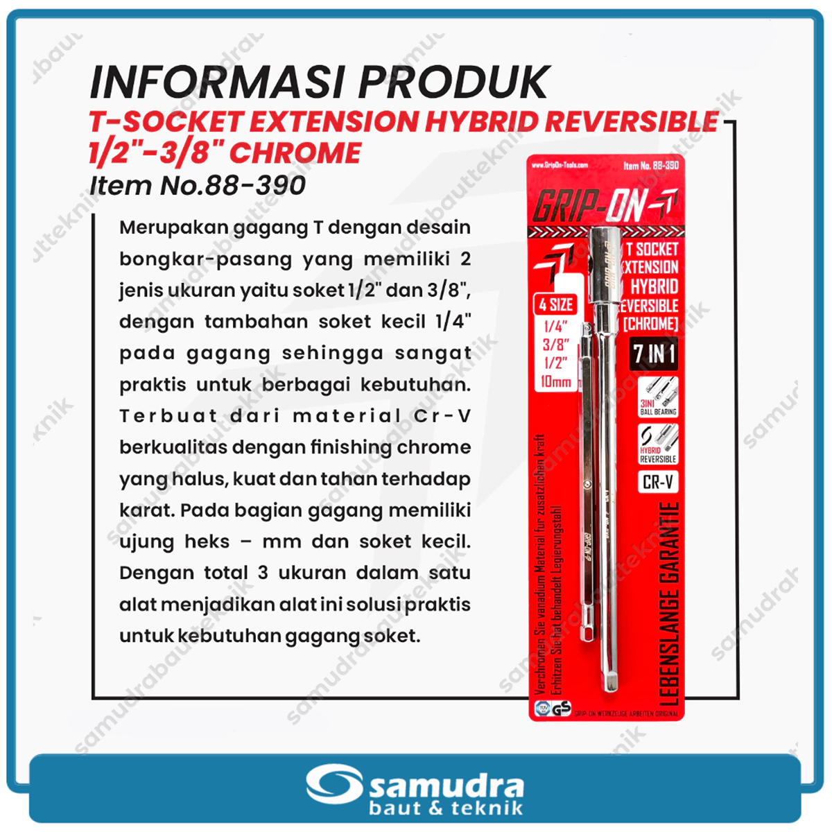 GRIPON 88-390 Kunci Sok T Hybrid Gagang Bolak Balik 7 in 1