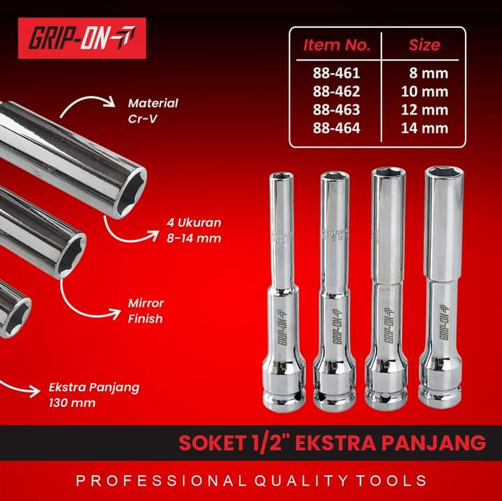 GRIPON 88-461 Mata Sok Panjang 1/2" 8 mm / Extra Deep Socket