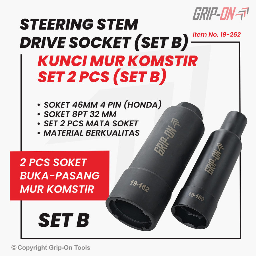 GRIPON 19-262 Set 2 pcs Steering Stem Setting Tool Drive Socket 19-160 & 19-162