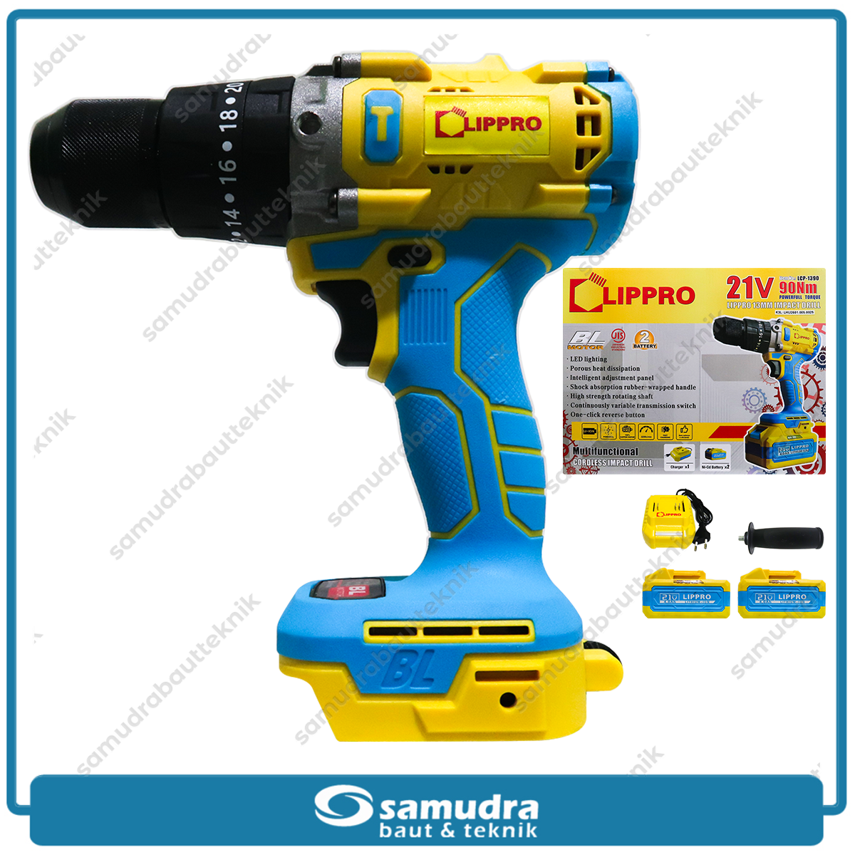 LIPPRO LCP-1390 Cordless Impact Drill 13 mm 90 Nm Baterai 21V