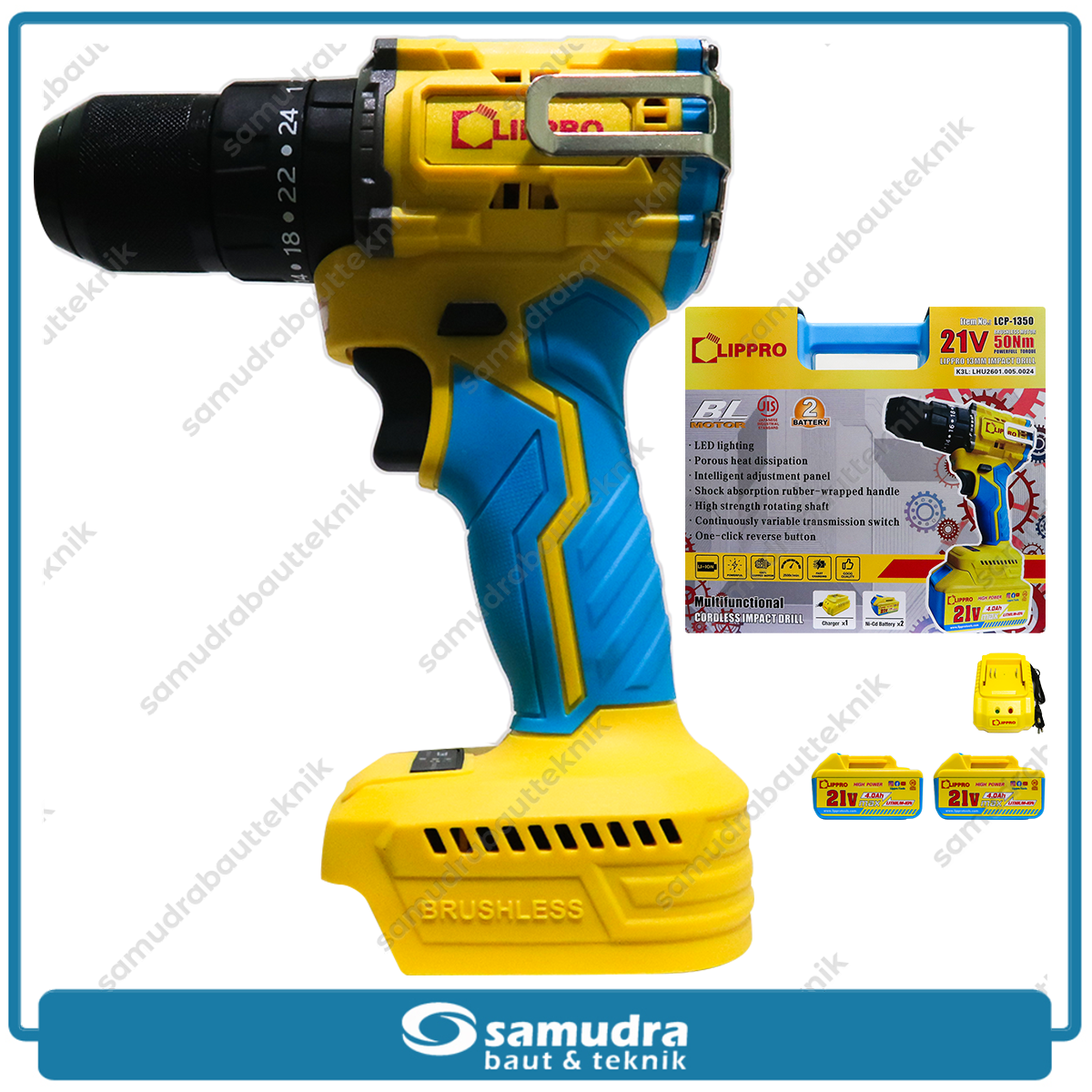 LIPPRO LCP-1350 Cordless Impact Drill 13 mm 50 Nm Baterai 21V
