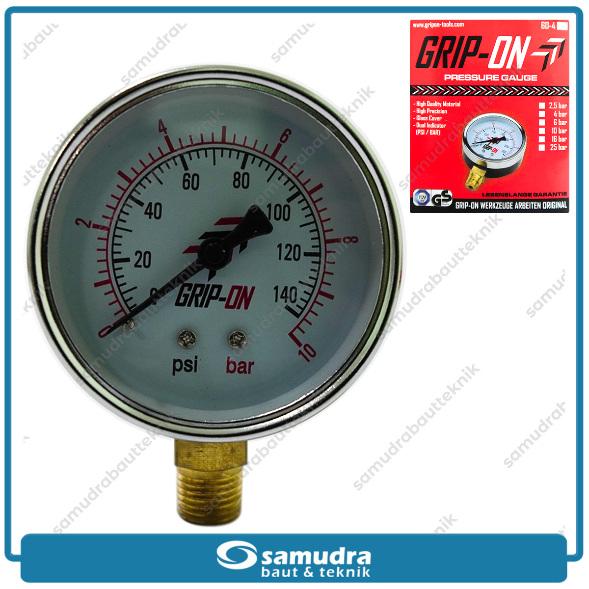 GRIPON 60-410 Alat Ukur Tekanan Angin Lonceng 10 bar