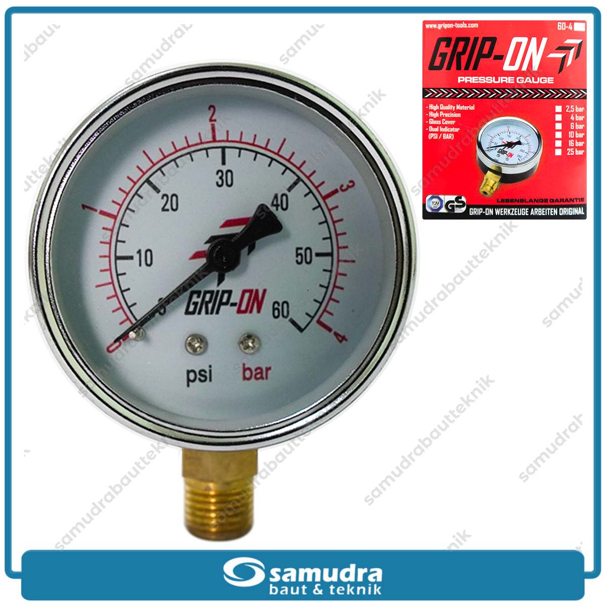 GRIPON 60-404 Alat Ukur Tekanan Angin Lonceng 4 bar