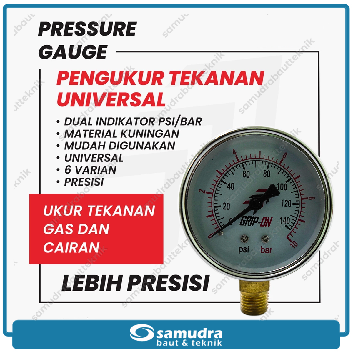 GRIPON 60-410 Alat Ukur Tekanan Angin Lonceng 10 bar