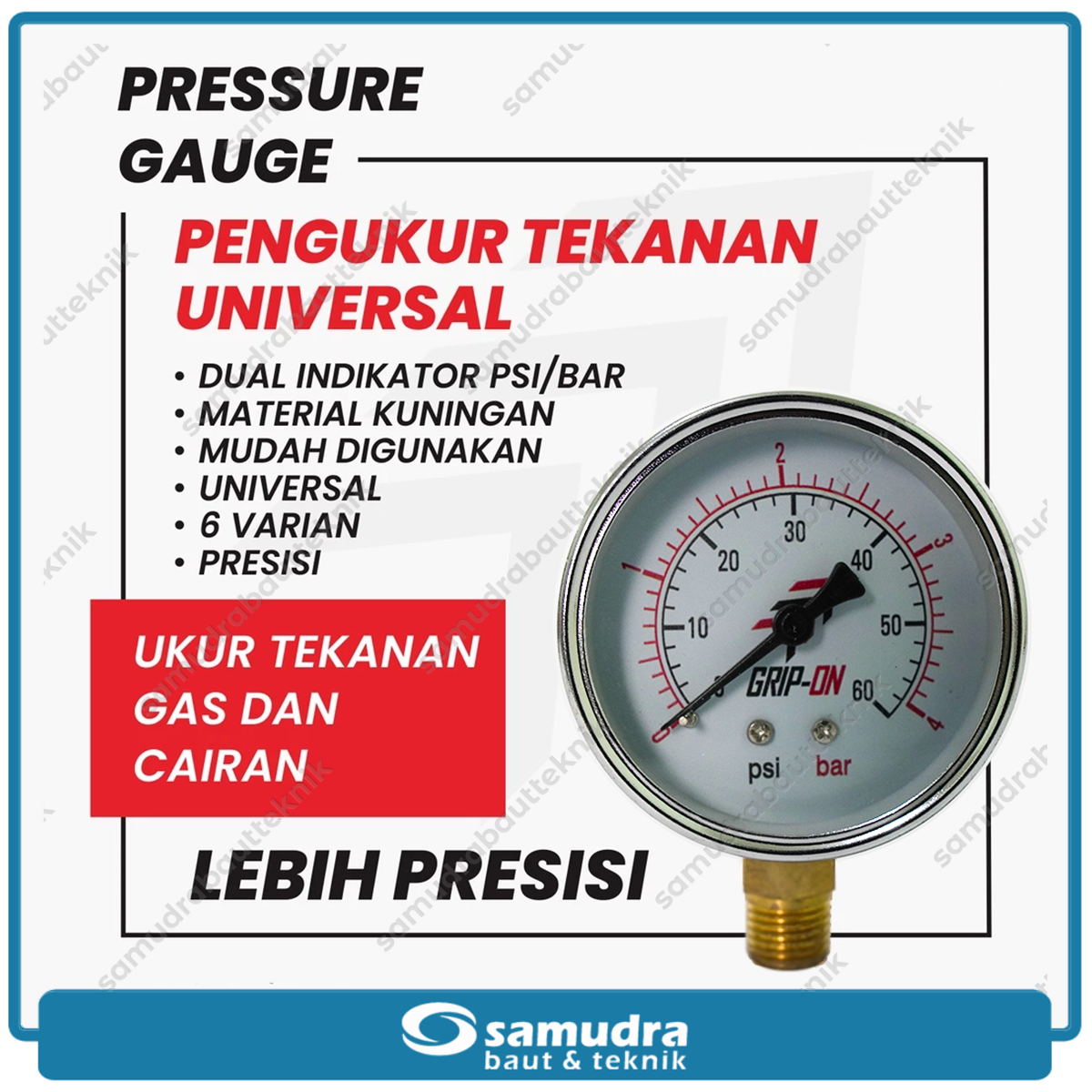 GRIPON 60-404 Alat Ukur Tekanan Angin Lonceng 4 bar