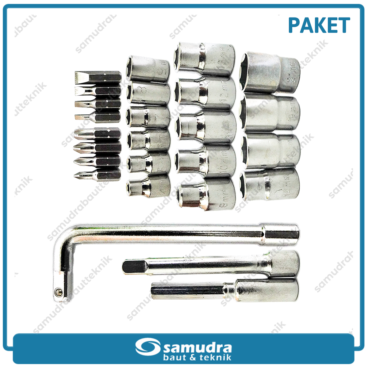 Paket KENMASTER Kunci Sok Set 27 pcs + Kunci Ring Pas Set 11 pcs 8-22