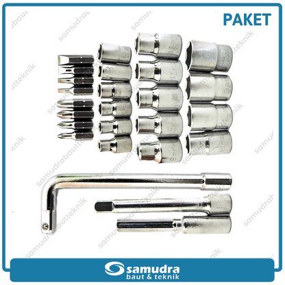 Paket KENMASTER Kunci Sok Set 27 pcs + Kunci Ring Pas Set 11 pcs 8-22