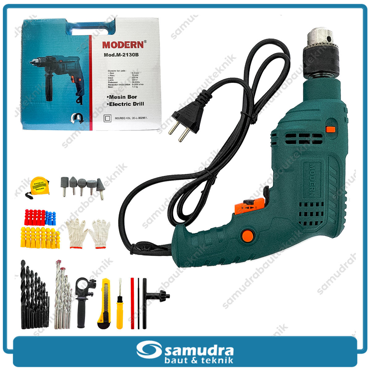MODERN M-2130B Mesin Bor Beton Listrik 13 mm Aksesoris Set