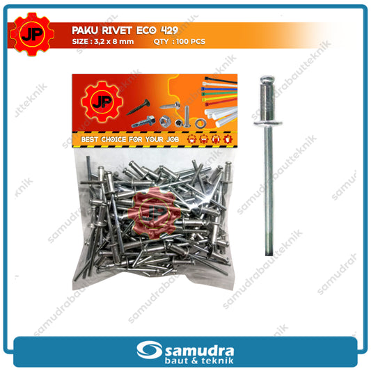 PAKU RIVET ECO 429 100 Pcs 3.2 X 8 Mm Blind Rifet Tembak Aluminium